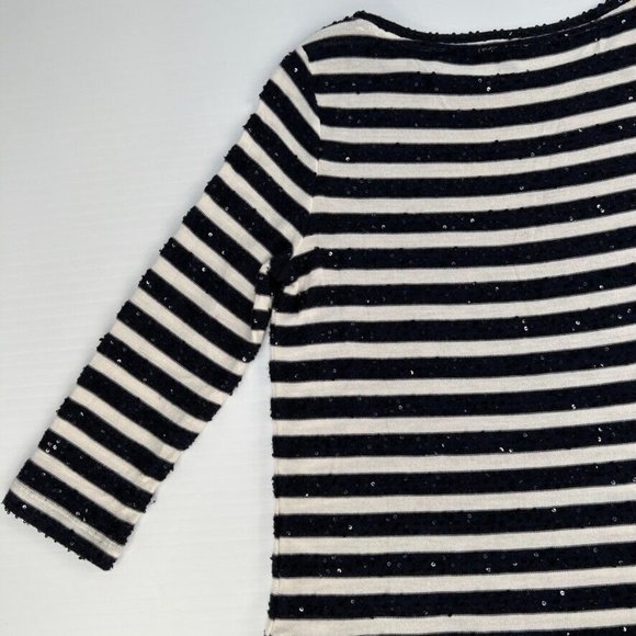 Talbots off white navy sequin 3/4 striped top - Picture 3 of 11